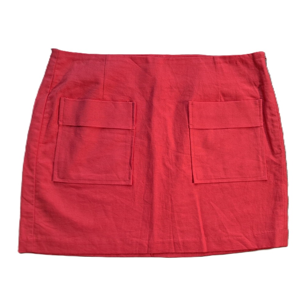 Gap Womens Red Linen Blend Mini Skirt Front Pocket Utility Style Size 10 NEW
